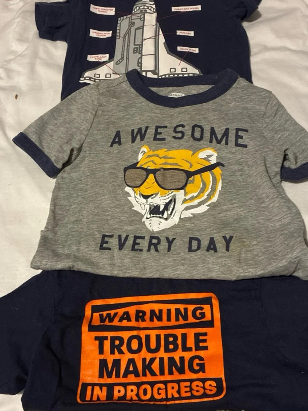 Old Navy Grey and Navy 'Awesome Every Day' Tiger Ringer Tee